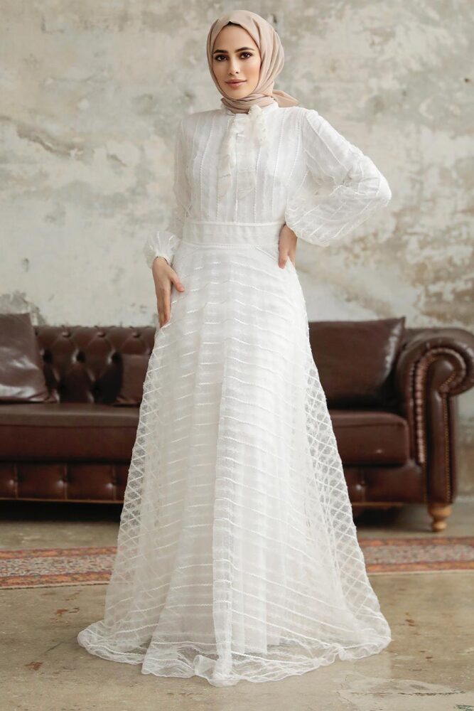Stylish White Islamic Clothing Prom Dress 38920B - 2