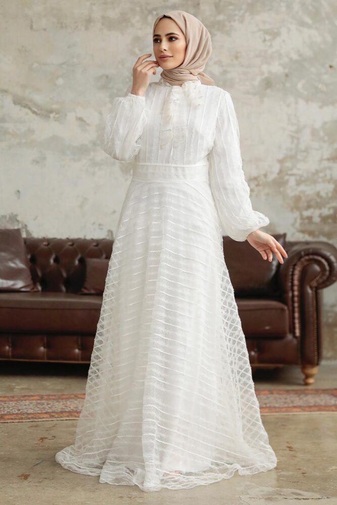 Stylish White Islamic Clothing Prom Dress 38920B - 3