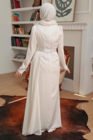 Neva Style - Stylish White Islamic Long Sleeve Maxi Dress 3606B - Thumbnail