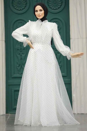 Stylish White Islamic Long Sleeve Maxi Dress 3871B - 2