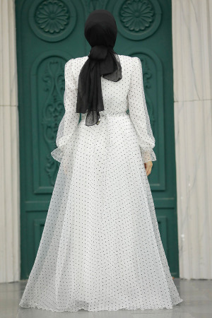 Stylish White Islamic Long Sleeve Maxi Dress 3871B - 3