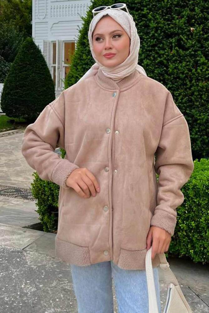 Neva Style - Süet Deri Vizon Tesettür Kolej Mont 9287V - NEVA STYLE