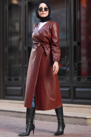 Neva Style - Suni Deri Bordo Tesettür Kap 22583BR - 1