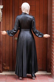 Neva Style - Suni Deri Siyah Tesettür Elbise 7630S - Thumbnail