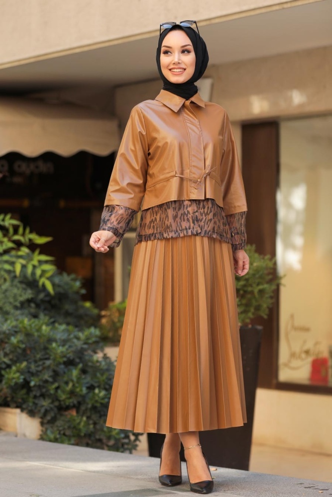 Neva Style - Suni Deri Taba Tesettür İkili Takım 1294TB - 1