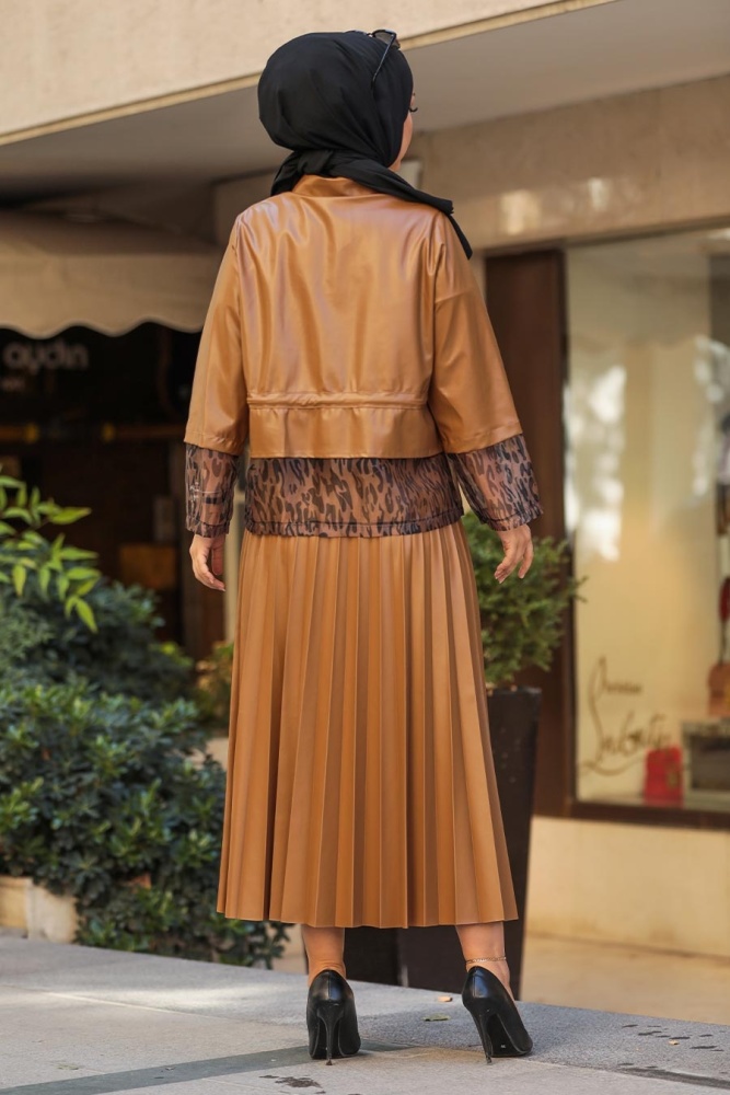 Neva Style - Suni Deri Taba Tesettür İkili Takım 1294TB - 5