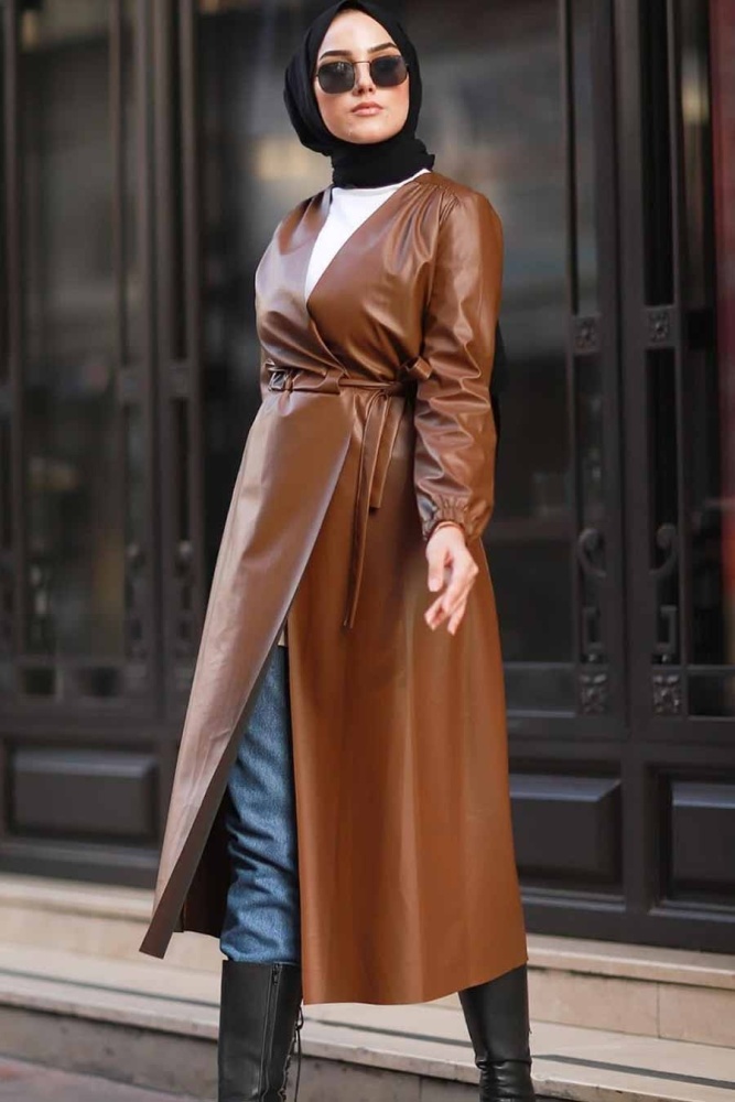 Neva Style - Suni Deri Taba Tesettür Kap 22583TB - 1