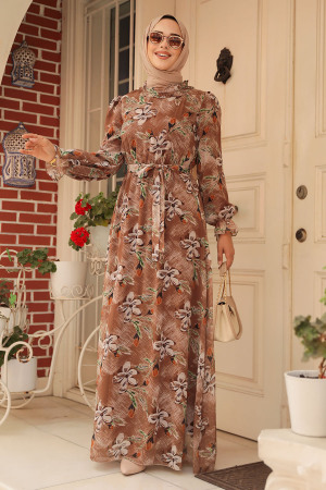 Sunuff Colored Hijab Dress 29710TB - 2