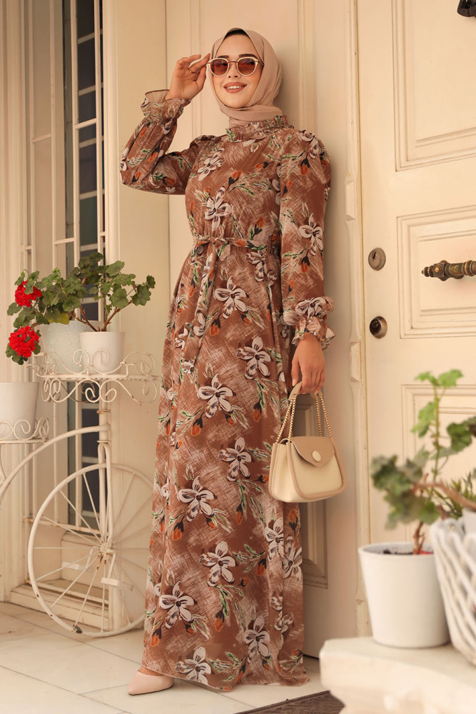 Sunuff Colored Hijab Dress 29710TB - 1