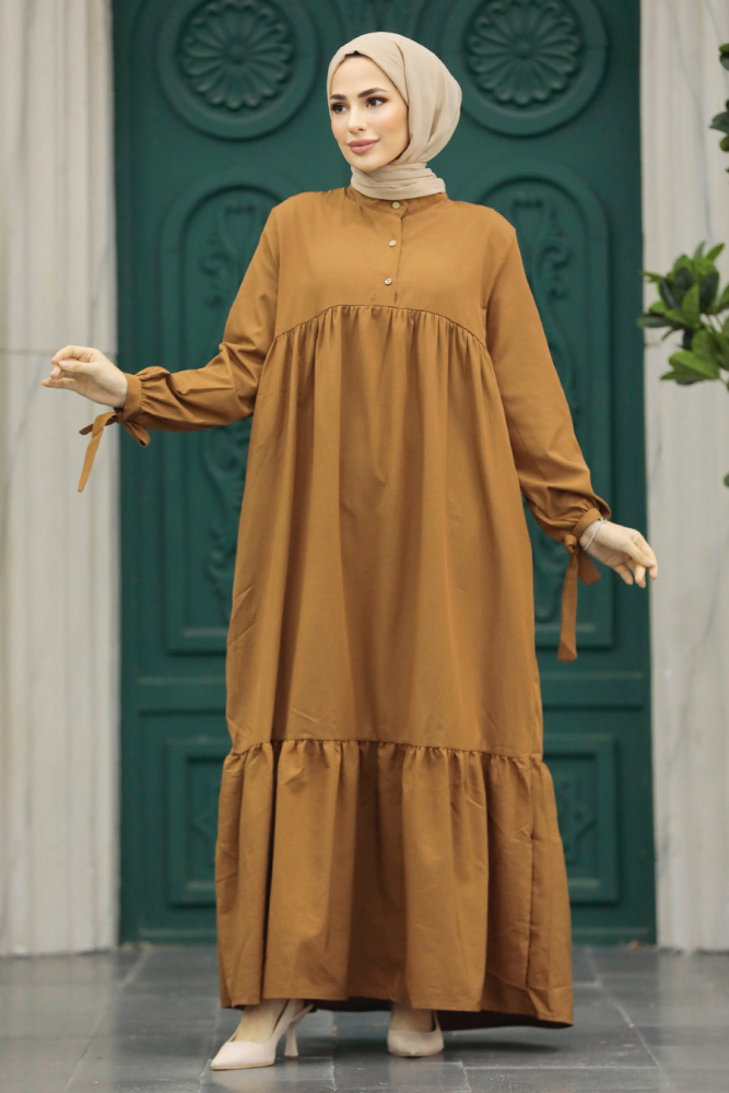 Sunuff Colored Hijab Maxi Dress 50292TB - 1