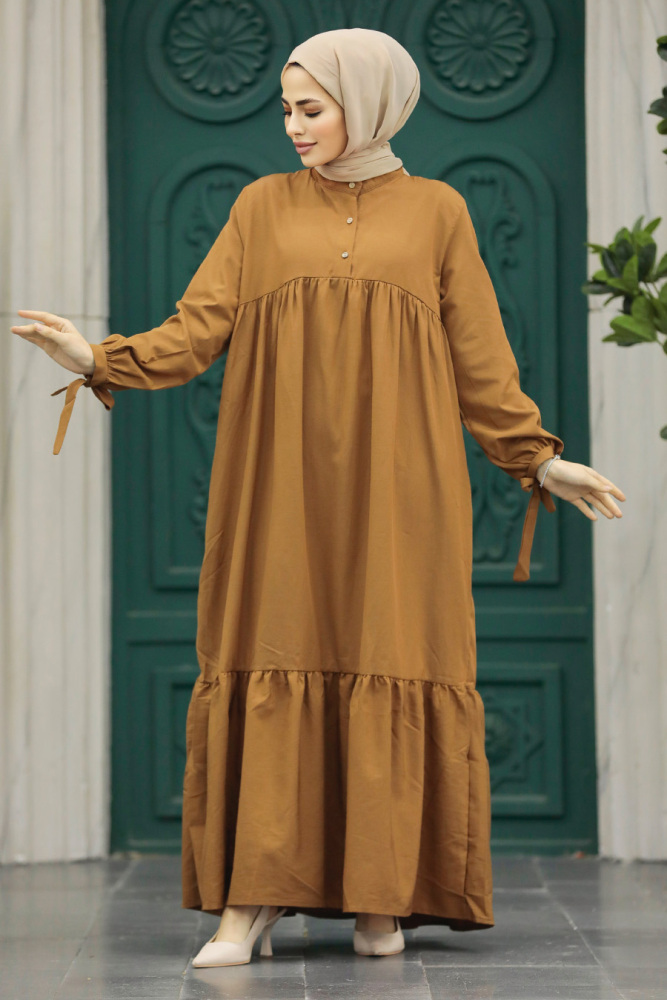 Sunuff Colored Hijab Maxi Dress 50292TB - 2