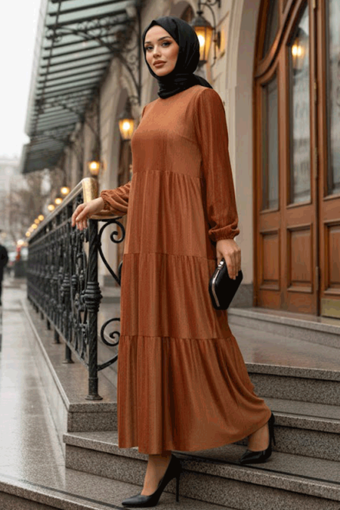 Sunuff Colored Hijab Velvet Dress 1286TB - 1