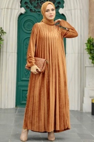 Neva Style - Sunuff Colored Hijab Velvet Dress 1287TB - Thumbnail