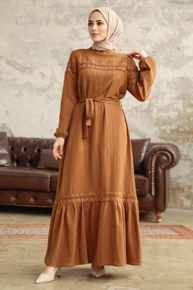 Sunuff Colored Islamic Clothing Dress 5877TB - 1