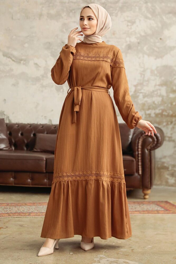 Sunuff Colored Islamic Clothing Dress 5877TB - 2