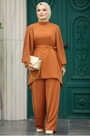 Neva Style - Sunuff Colored Islamic Clothing Dual Suit 5923TB - Thumbnail