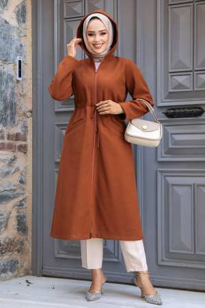 Neva Style - Sunuff Colored Long Sleeve Coat 5947TB - 2