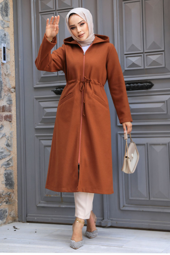 Neva Style - Sunuff Colored Long Sleeve Coat 5947TB - 3