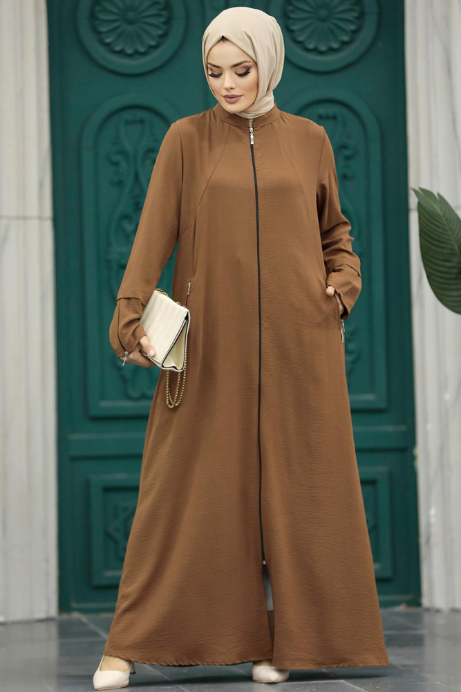 Sunuff Colored Long Sleeve Turkısh Abaya 11055KTB - 3
