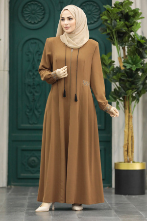 Neva Style - Sunuff Colored Muslim Turkish Abaya 619TB - Thumbnail