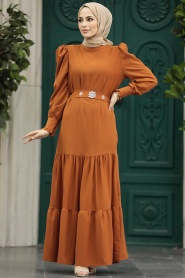 Neva Style - Sunuff Colored Women Dress 5883TB - Thumbnail