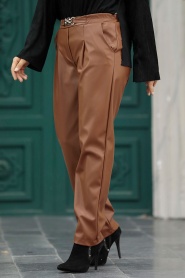Neva Style - Sunuff Colored Women Leather Trouser 1140TB - Thumbnail