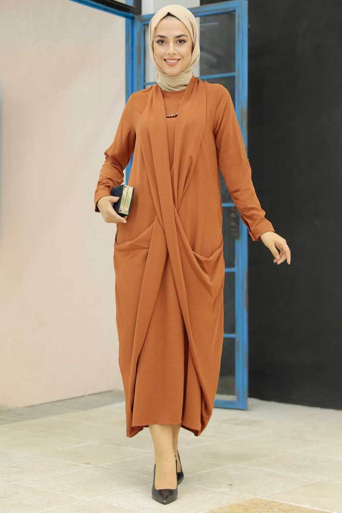 Neva Style - Taba Tesettür Elbise 34281TB - 1