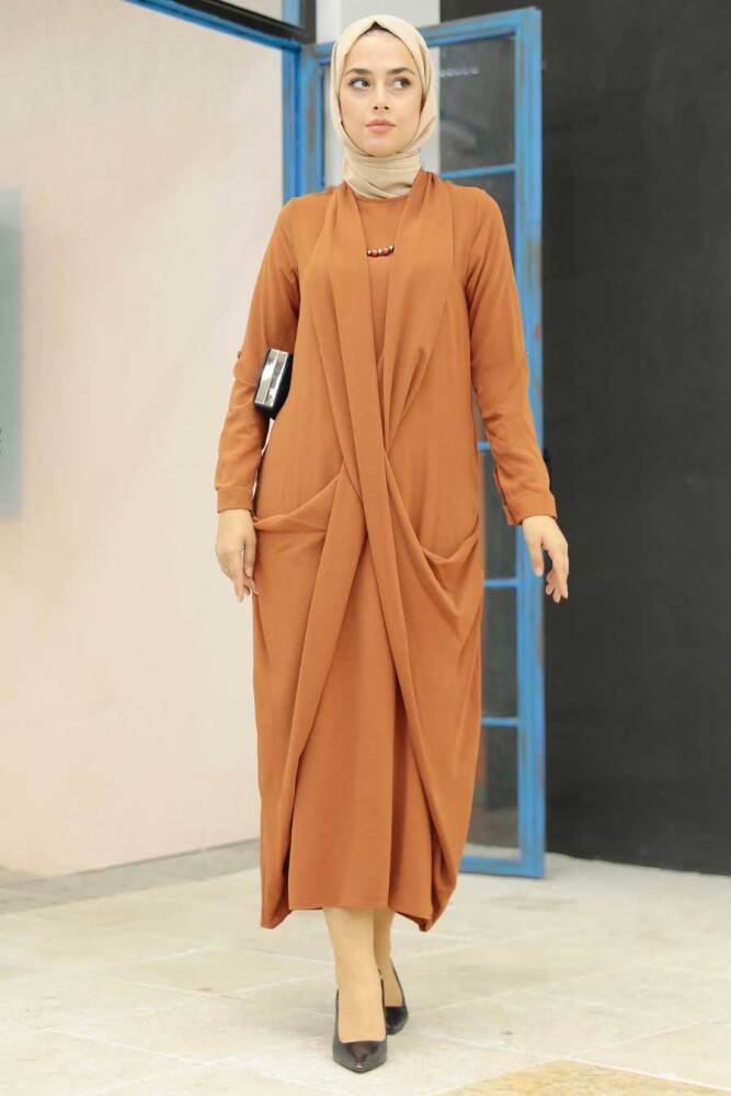 Neva Style - Taba Tesettür Elbise 34281TB - 2
