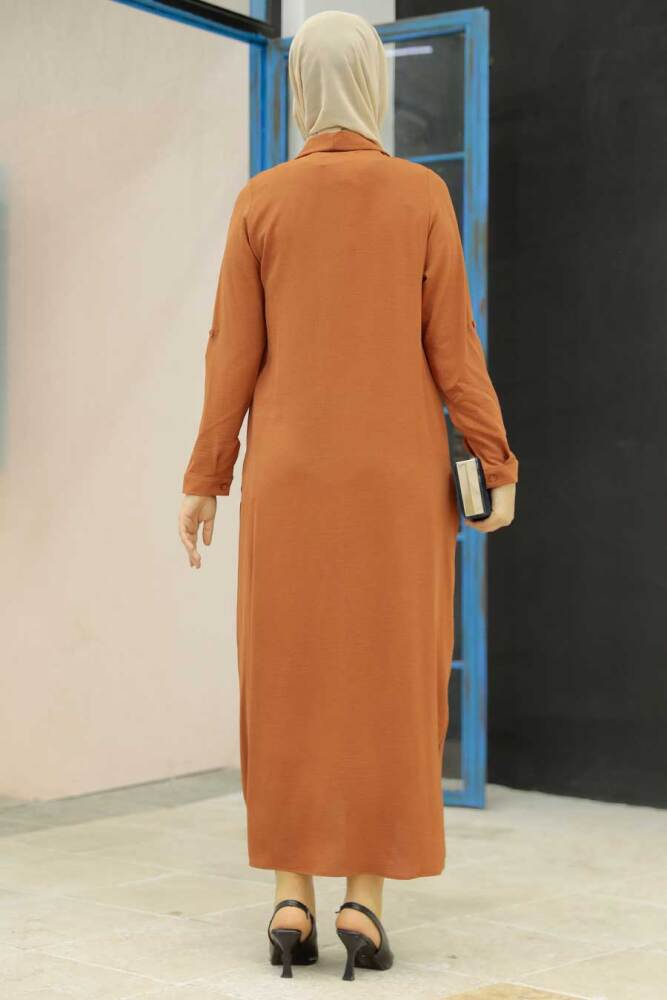 Neva Style - Taba Tesettür Elbise 34281TB - 3