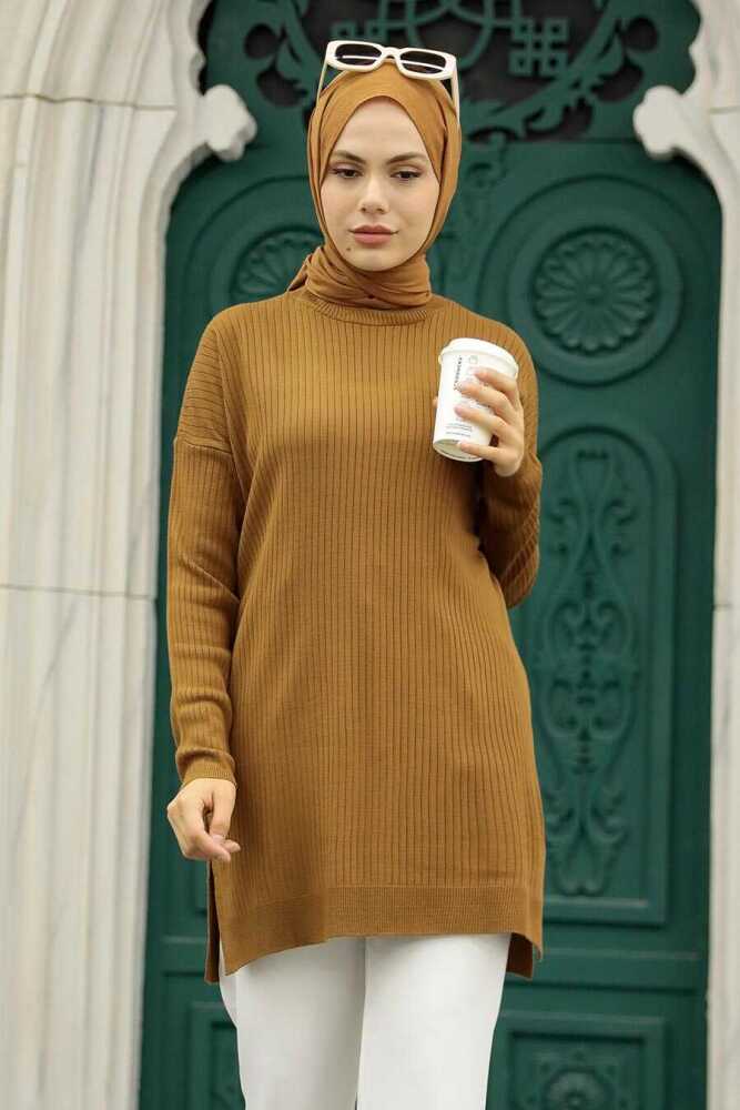 Neva Style - Taba Tesettür Triko Tunik 20132TB - 1