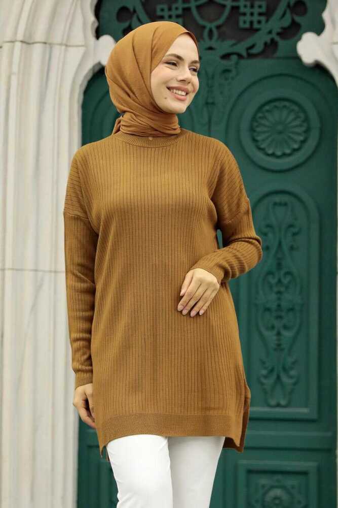 Neva Style - Taba Tesettür Triko Tunik 20132TB - 2