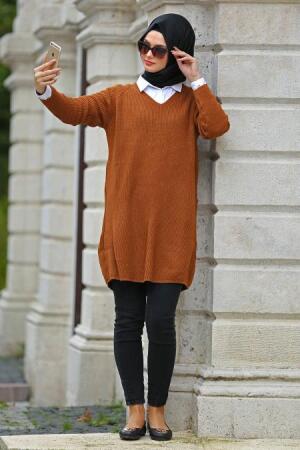 Neva Style - Taba Tesettür Triko Tunik 40030TB - 1