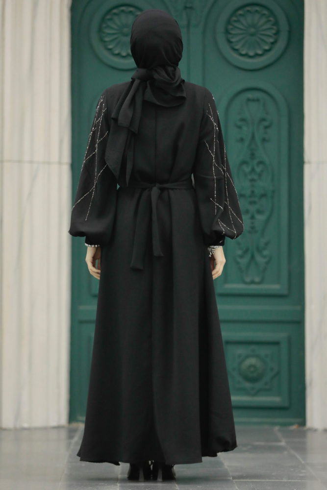 Neva Style - Taş İşlemeli Siyah Tesettür Elbise 20412S - 3