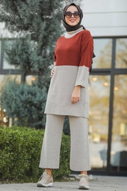 Neva Style - Terra Cotta Dual Suit Dress 4470KRMT - Thumbnail