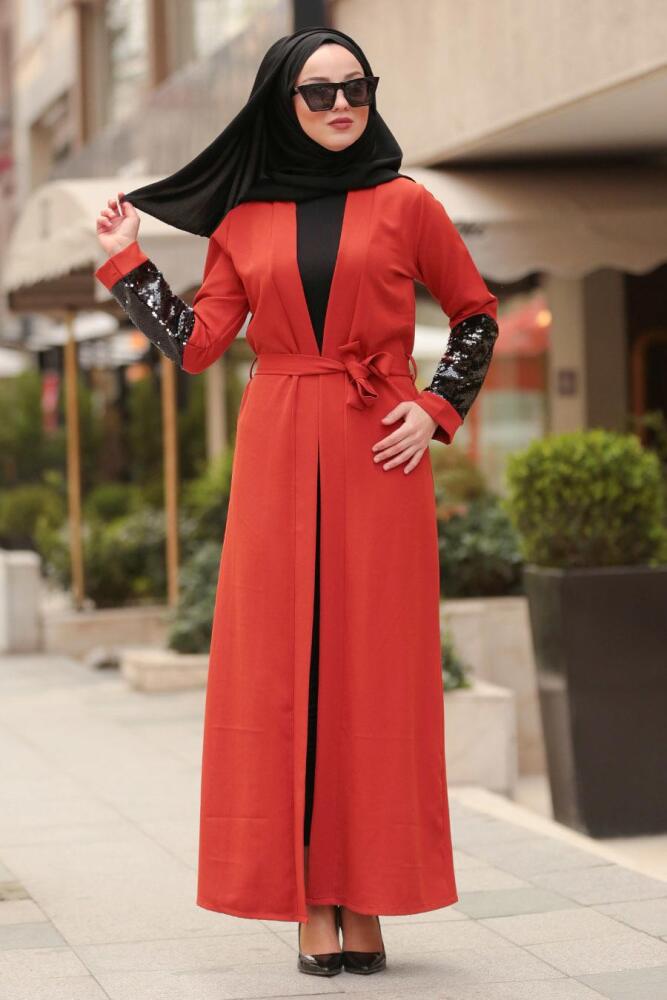 Pul Payetli Kiremit Tesettür Abaya 3304KRMT - 1