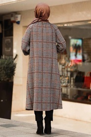Neva Style - Terra Cotta Hijab Coat 7537KRMT - Thumbnail