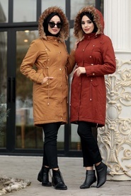 Neva Style - Terra Cotta Hijab Coat 9004KRMT - Thumbnail