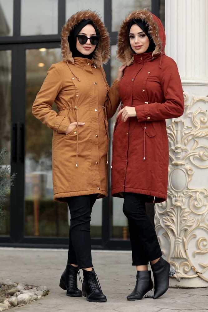 Neva Style - Terra Cotta Hijab Coat 9004KRMT - 2