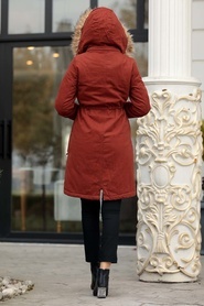 Neva Style - Terra Cotta Hijab Coat 9004KRMT - Thumbnail