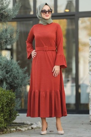 Neva Style - Terra Cotta Hijab Dress 12016KRMT - Thumbnail