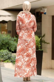 Neva Style - Terra Cotta Hijab Dress 16140KRMT - Thumbnail