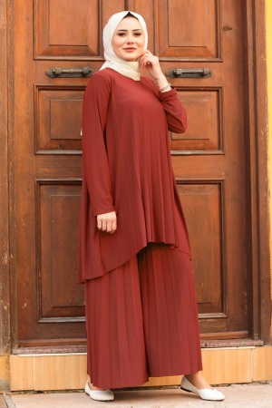 Neva Style - Terra Cotta Hijab Dual Suit Dress 50054KRMT 
