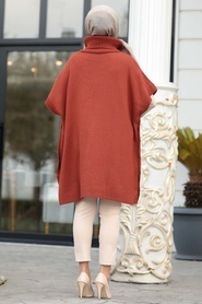 Neva Style -Terra Cotta Hijab knitwear poncho 19763KRMT - Thumbnail