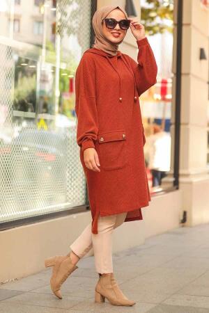 Neva Style - Terra Cotta Hijab Knitwear Tunic 12023KRMT - 1