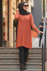 Neva Style - Terra Cotta Hijab Knitwear Tunic 15618KRMT - Thumbnail