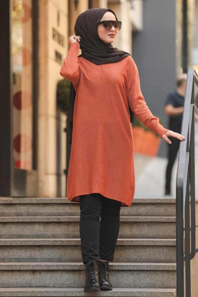 Neva Style - Terra Cotta Hijab Knitwear Tunic 15618KRMT - 1