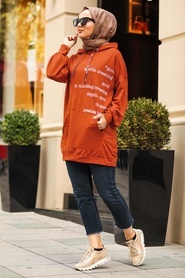 Neva Style - Terra Cotta Hijab Sweatshirt 1143KRMT - Thumbnail