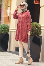 Neva Style - Terra Cotta Hijab Sweatshirt 9059KRMT - Thumbnail