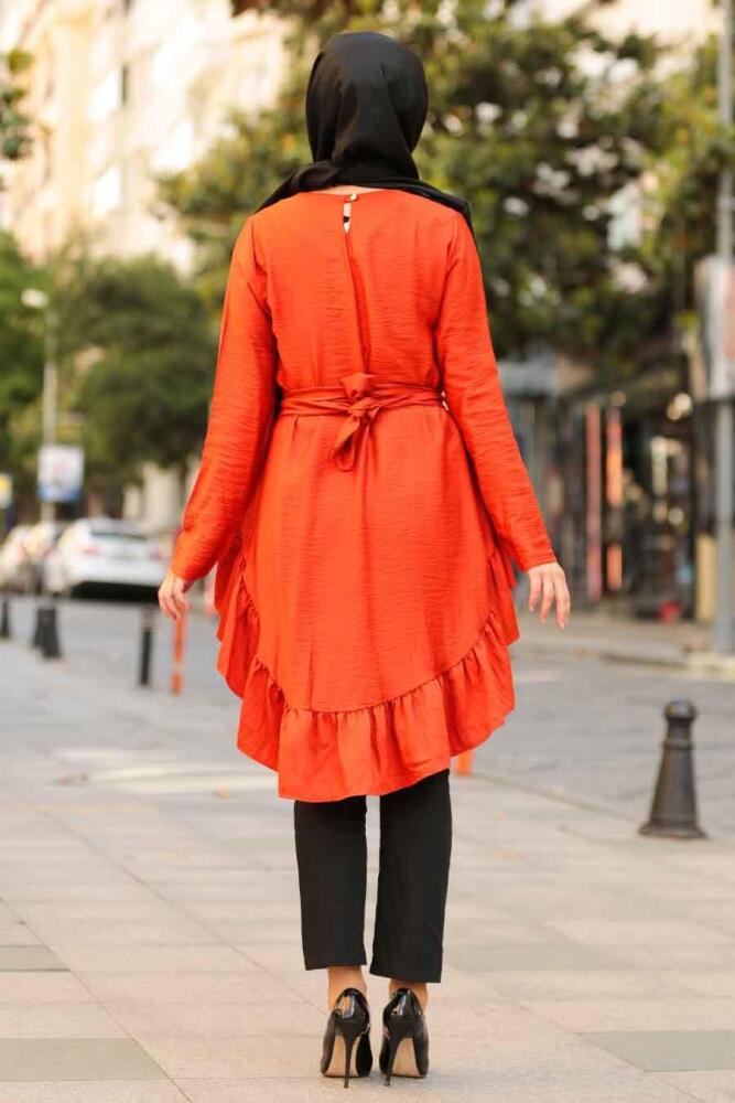Fırfırlı Kiremit Tesettur Tunik 3596KRMT - 2
