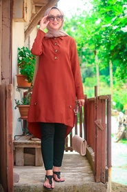 Neva Style - Terra Cotta Hijab Tunic 5484KRMT - Thumbnail